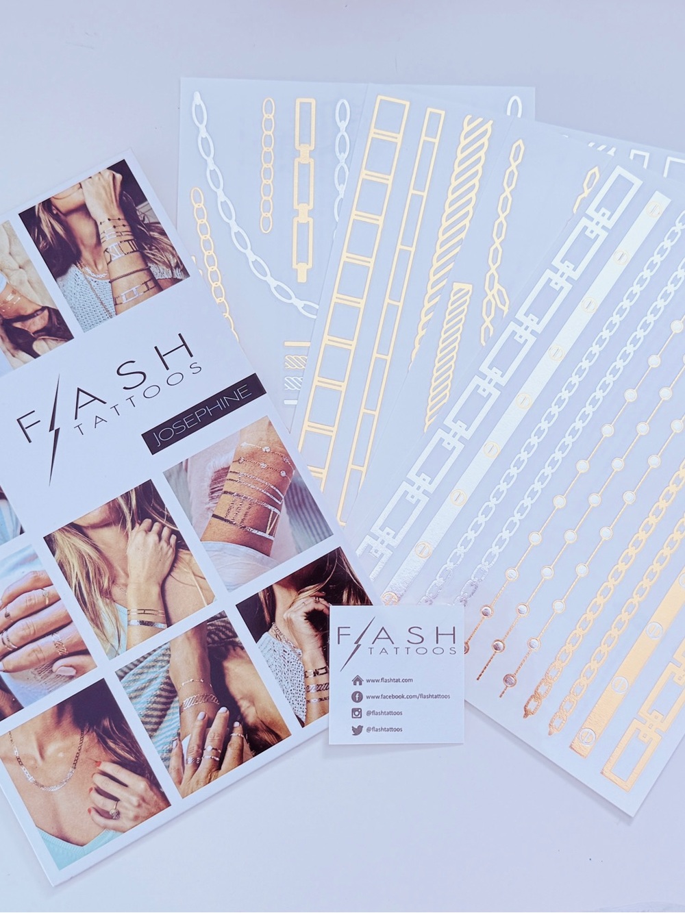 Flash Tattoos Josephine Metallic Temporary Tattoo Sheets - Gold & Silver